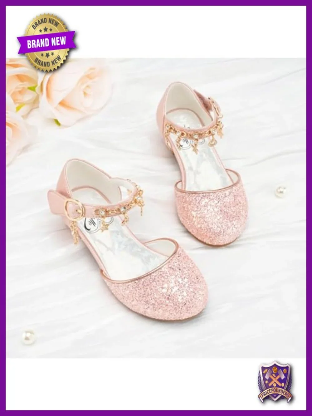 Girls Sequins Dress Sandals Princess Heels Flower Wedding Party Shoes with Star